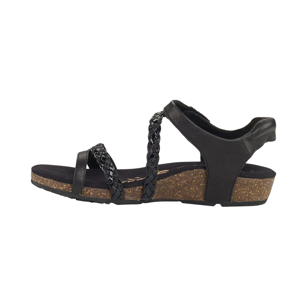 Aetrex Women's Jillian Braided Quarter Strap Sandals - Black | USA E87M0OP